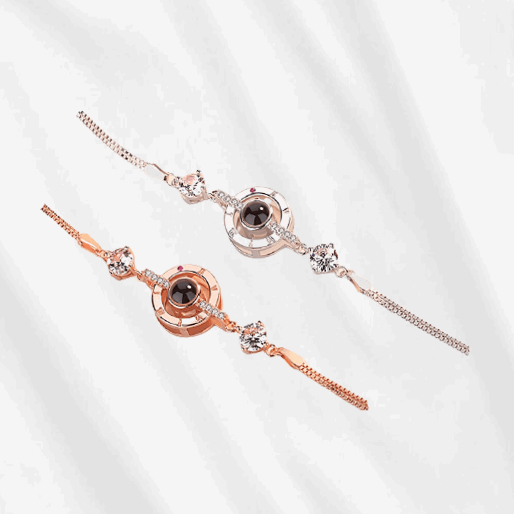 All of Customodish's projection bracelets are made of 925 sterling silver. Silver or rose gold color plated.