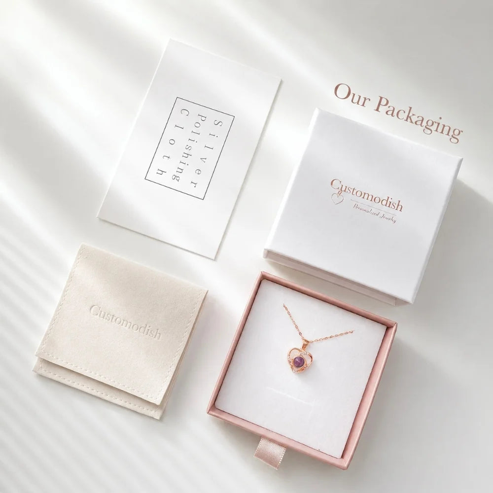 Each Customodish projection jewelry arrives in a jewelry box with pouch for easy gifting.