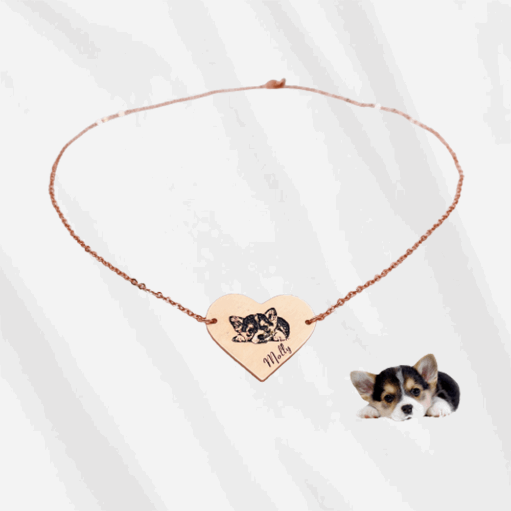 Personalized photo engraved necklace 925 silver in heart shape