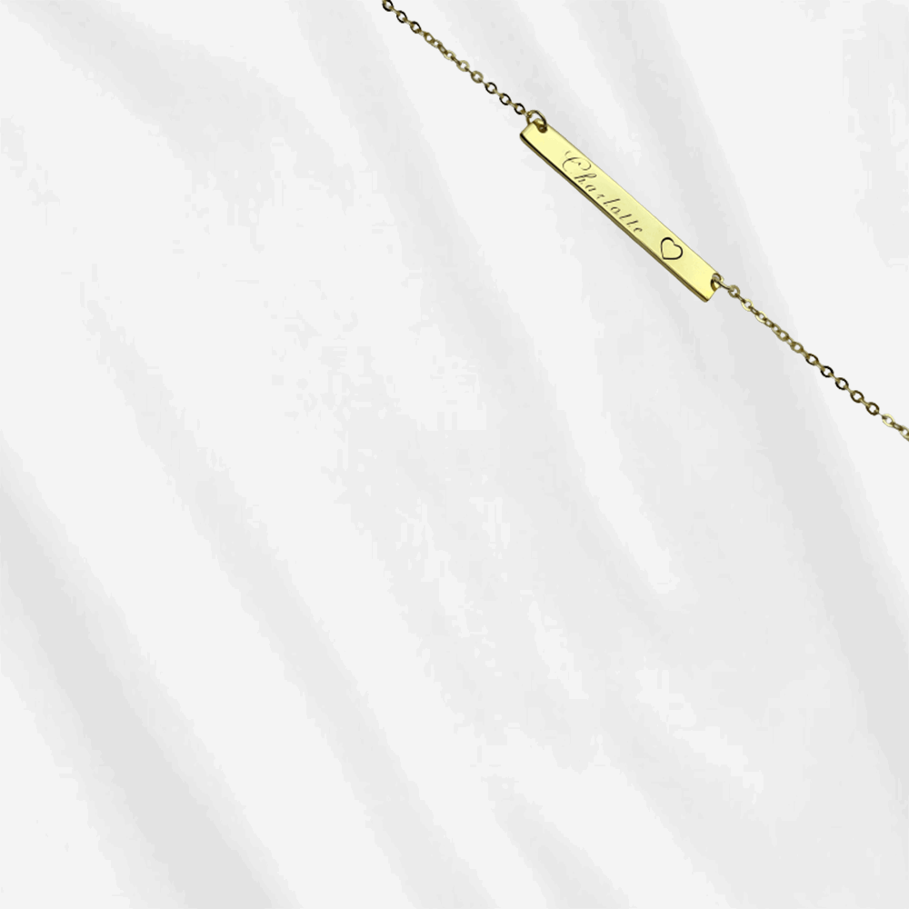 Bar necklace engraved with name or initials by Customodish is made with high quality sterling silver.
