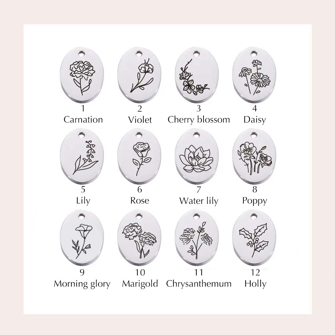 Personalized Birth Flower Projection Necklace 12 months