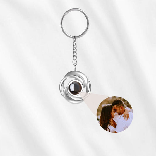 Photo projection keyring rosebud shape.