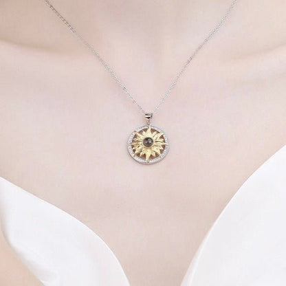 Sun Photo Projection Necklace for Him with custom hidden picture inside