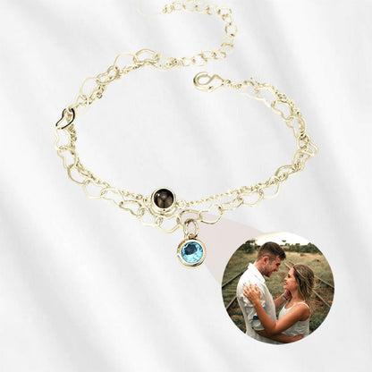 Heart Chain Birthstone Photo Bracelet