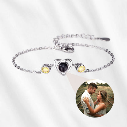 Birthstone Heart Bracelet with Picture Inside