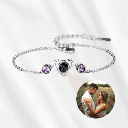 Birthstone Heart Bracelet with Picture Inside