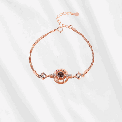 S925 silver round projection bracelet—personalized memorial gift in rose gold