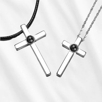 Cross Necklace with Picture inside for couple 