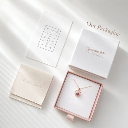 Each Customodish projection jewelry arrives in a jewelry box with pouch for easy gifting.