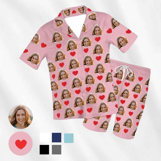 Custom Face Pajamas Personalized PJs Short Sleeve with Pockets