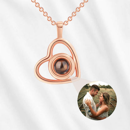 hidden memory heart projection necklace in rose gold finish