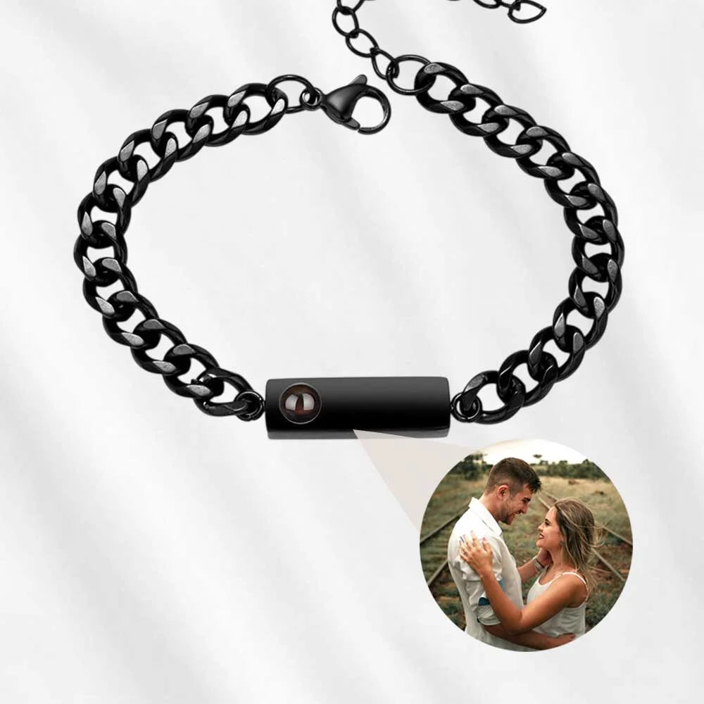 ID Bar Bracelet with Picture Inside for Him
