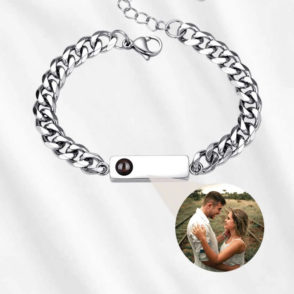 ID Bar Bracelet with Picture Inside for Him