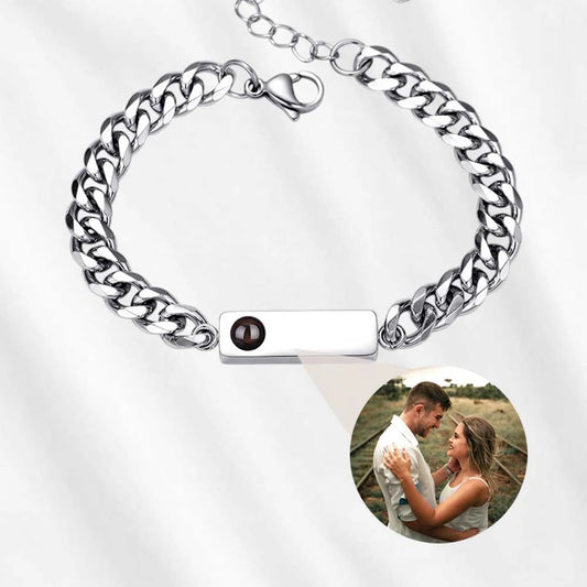 ID Bar Bracelet with Picture Inside for Him