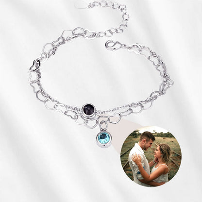 Heart Chain Birthstone Photo Bracelet
