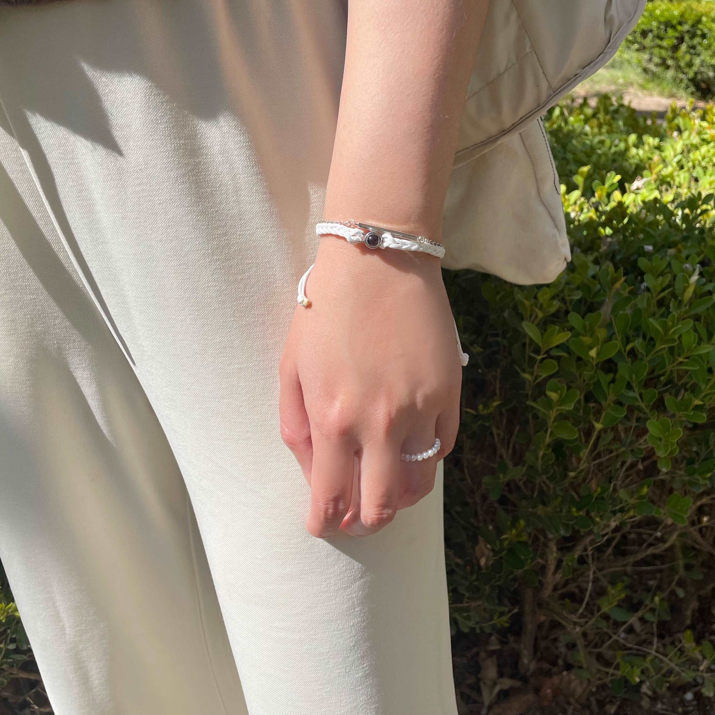 Photo bracelet with white rope
