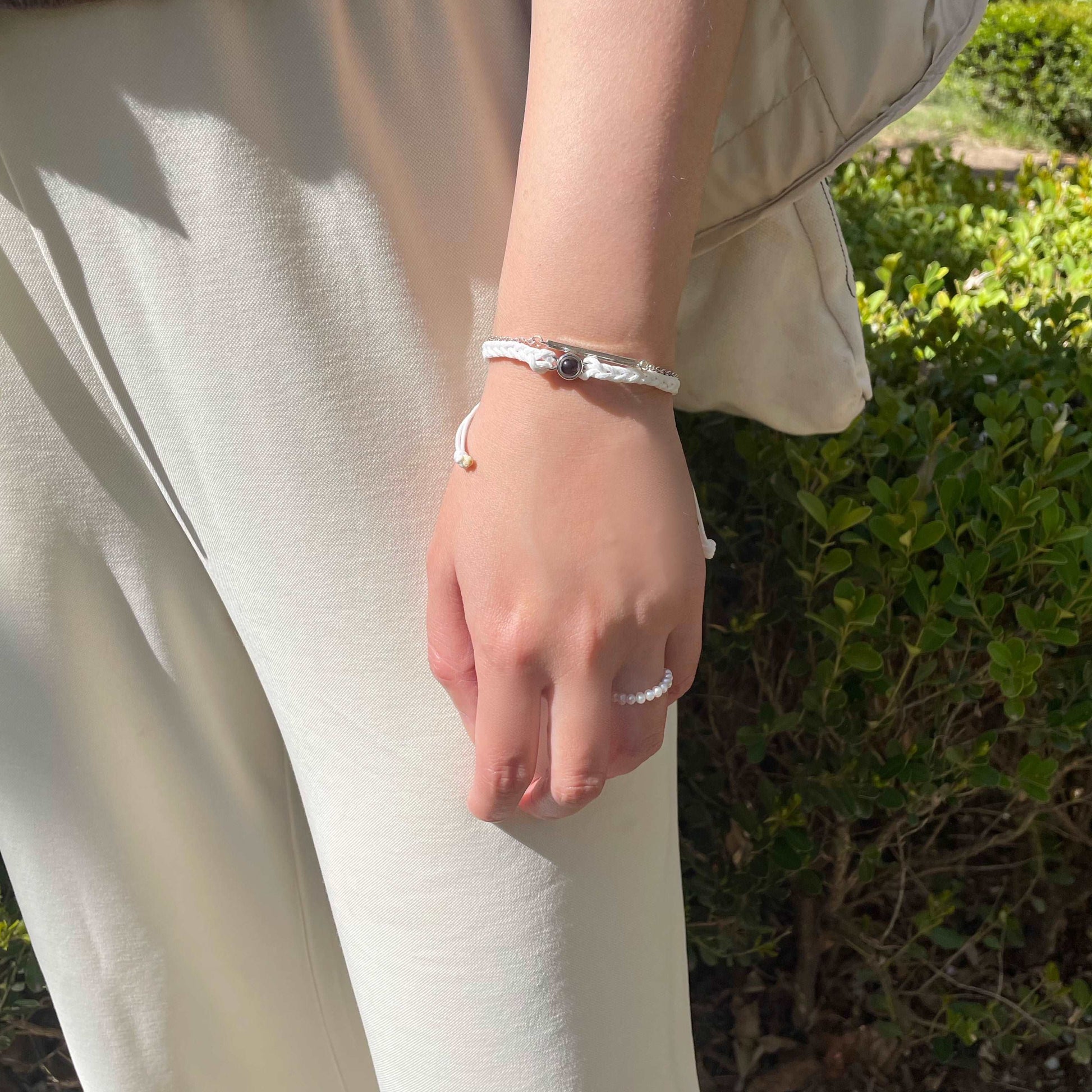 Photo bracelet with white rope