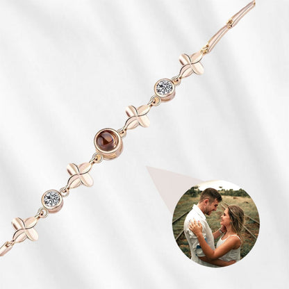 Rose Gold clover projection bracelet – Personalized lucky charm gift for women