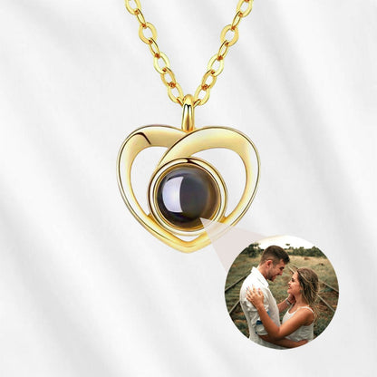 Close up of the 925 Sterling Silver heart projection pendant in gold finish