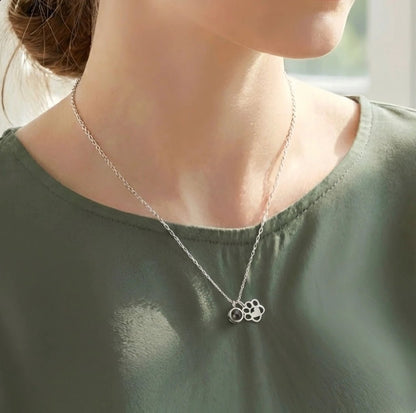 woman wearing pet Memorial Necklace with Picture Inside