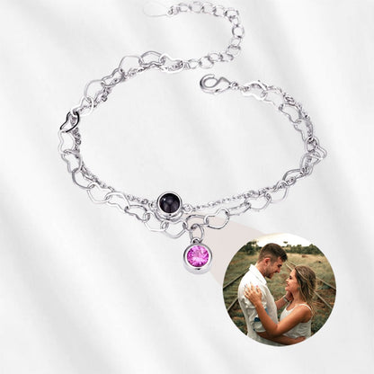 Heart Chain Birthstone Photo Bracelet