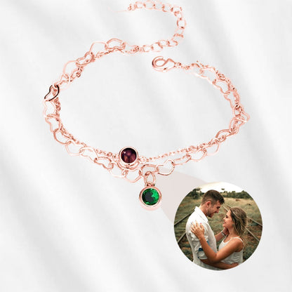 Heart Chain Birthstone Photo Bracelet