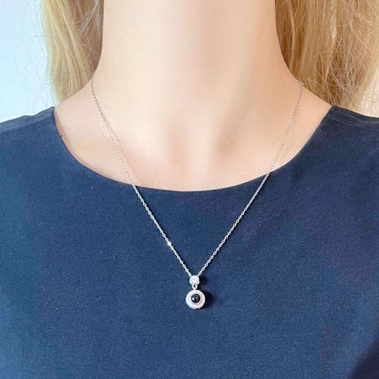 woman wearing Picture Inside Round Necklace