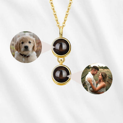 double photo projection necklace with 2 photos inside