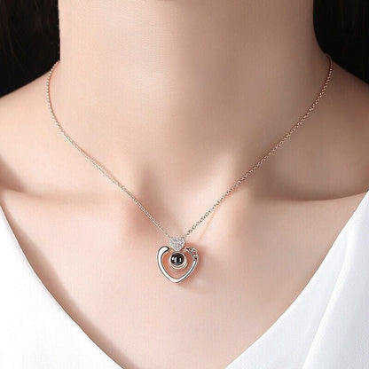 woman wearing Two Hearts Forever One Necklace Photo Projection