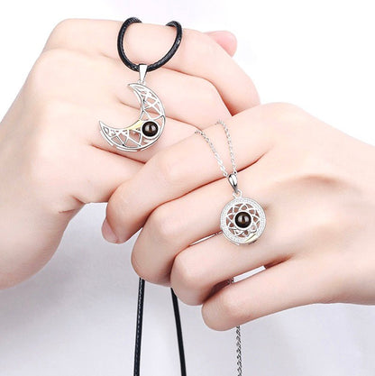 925 Sterling Silver Sun and Moon necklace with hidden photo projection