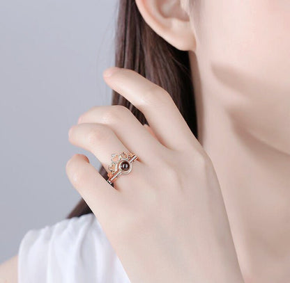 woman wearing a projection ring with custom picture inside
