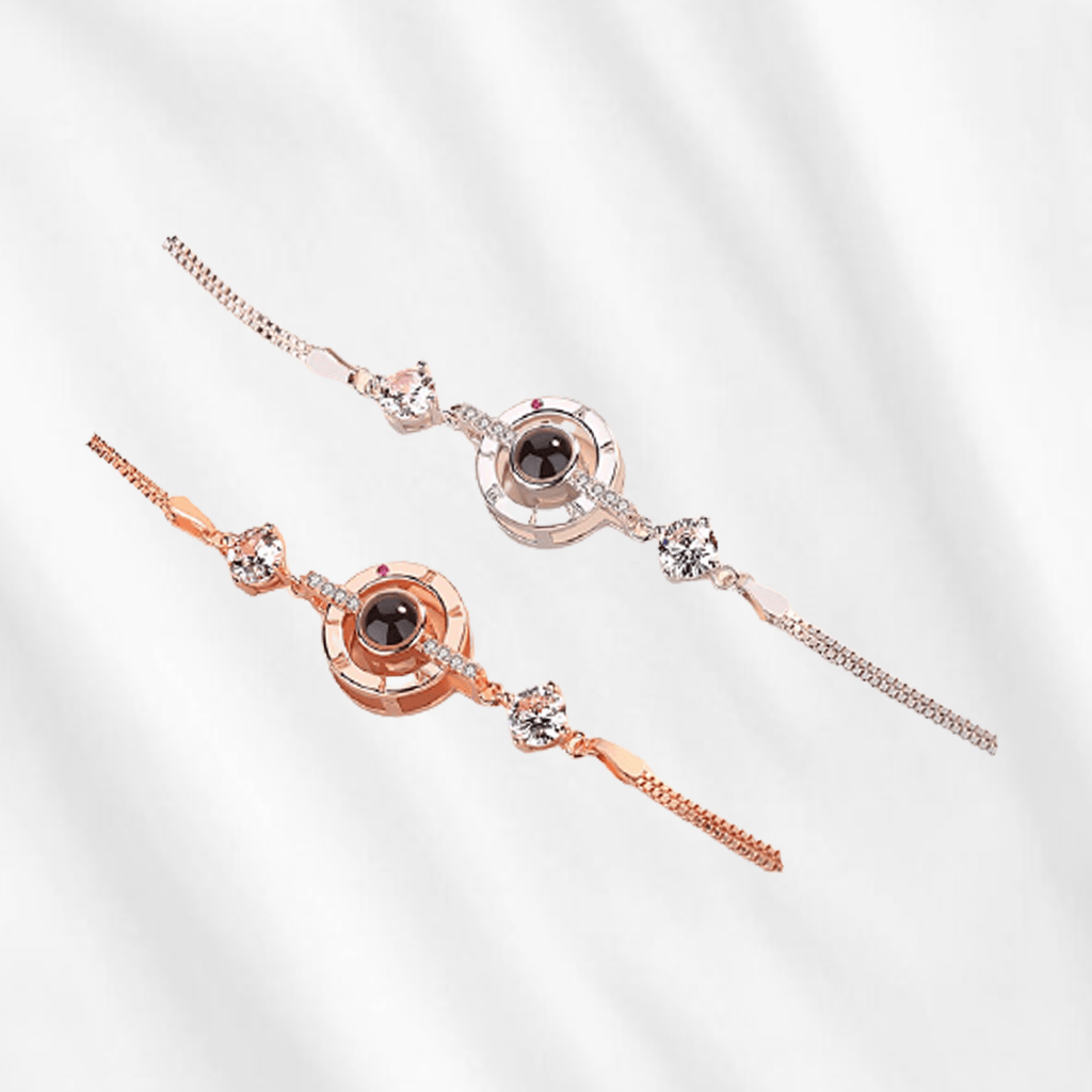 All of Customodish's projection bracelets are made of 925 sterling silver. Silver or rose gold color plated.