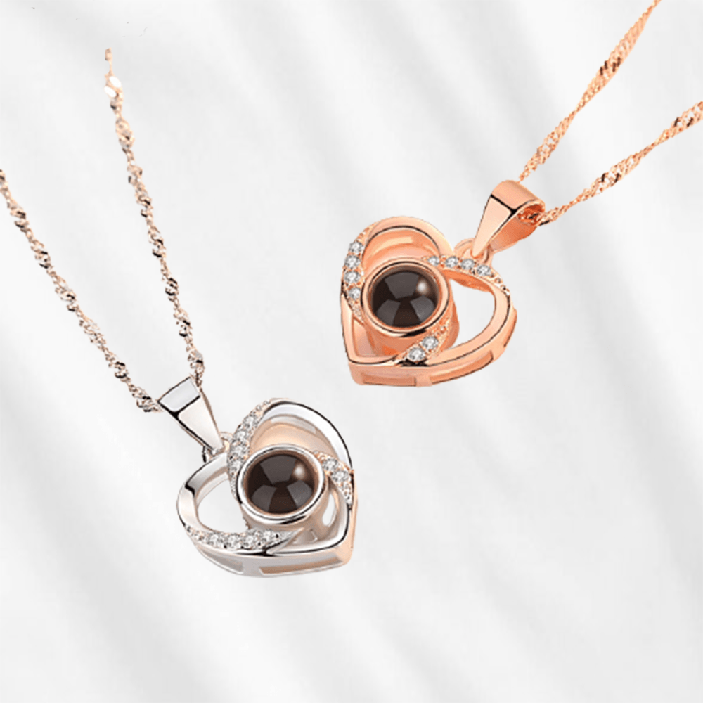 Photo Projection Necklace heart shape silver and rose gold color