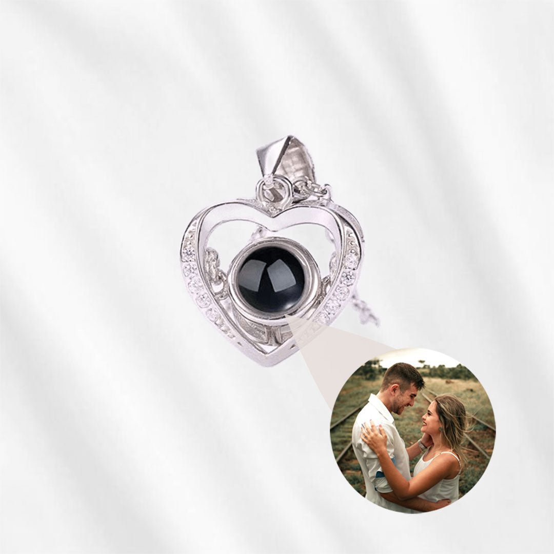 Heart necklace with picture inside stone