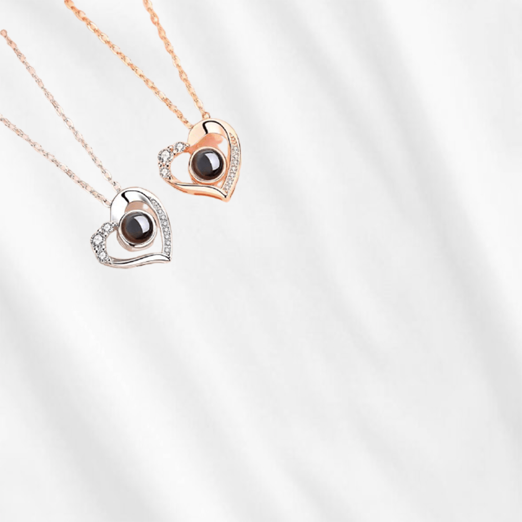 Customodish Happy Heart projection necklace has two color options: Silver and Rose Gold. Made with high quality 925 sterling silver.