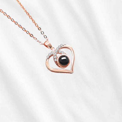 rose gold heart projection necklace that holds your custom picture inside