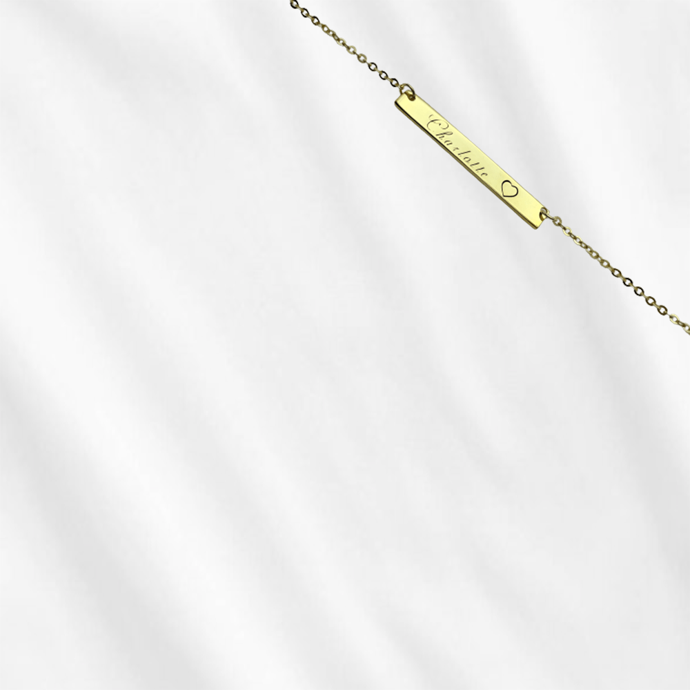 Bar necklace engraved with name or initials by Customodish is made with high quality sterling silver.