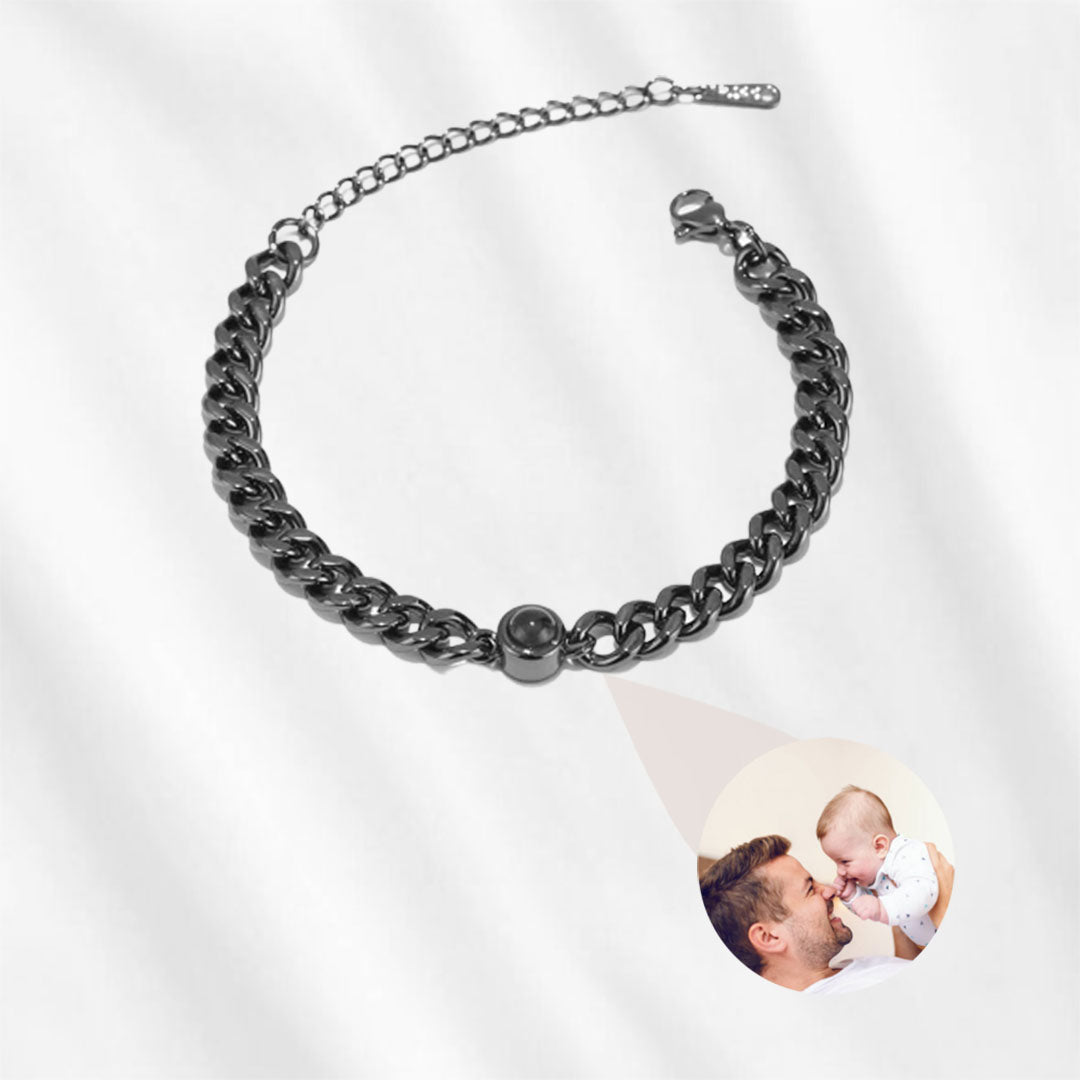Men's Photo Projection Bracelet Cuban Link Gold Black Silver