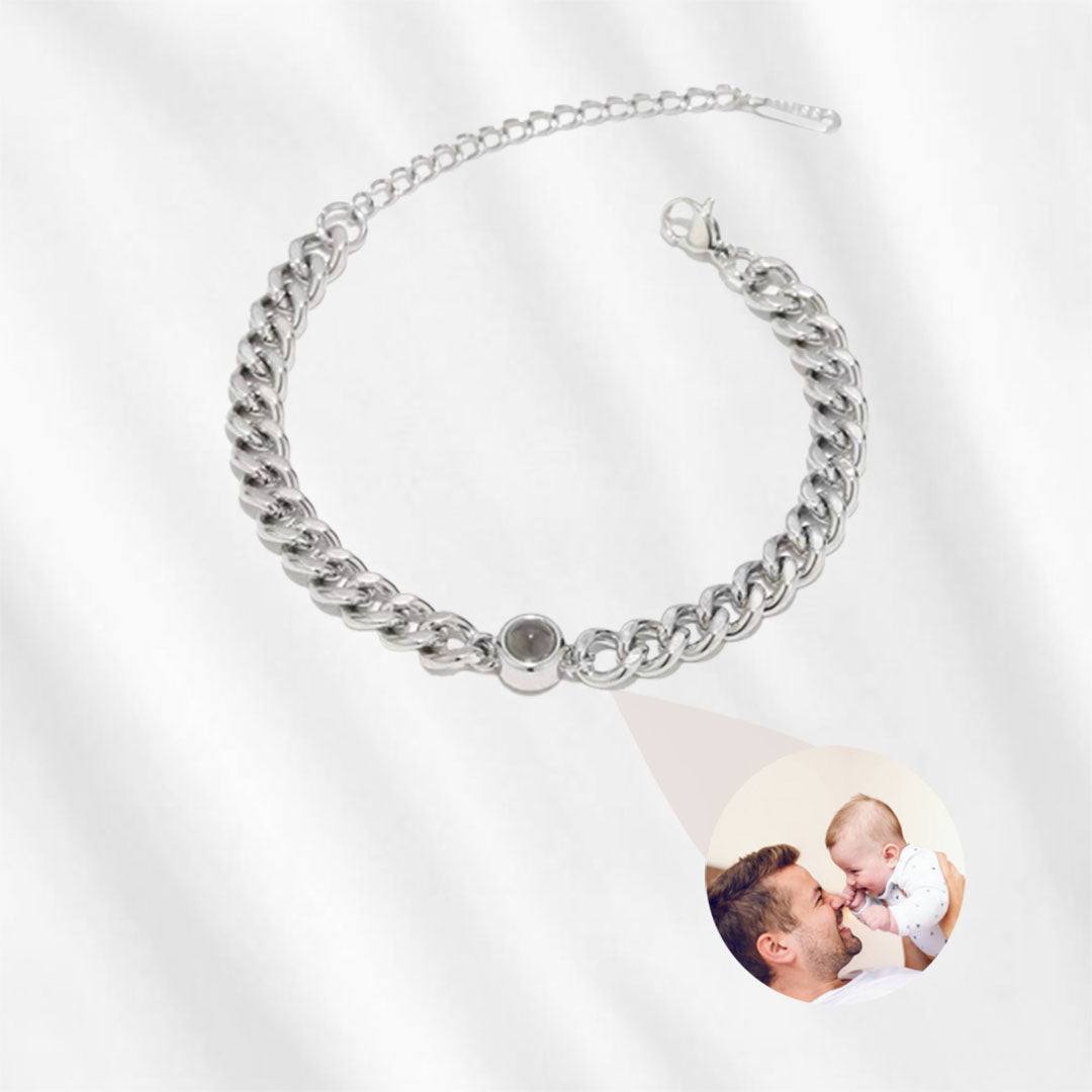 Men's Photo Projection Bracelet Cuban Link Gold Black Silver