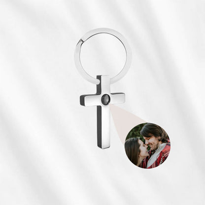 Cross Keychain with Picture Inside silver