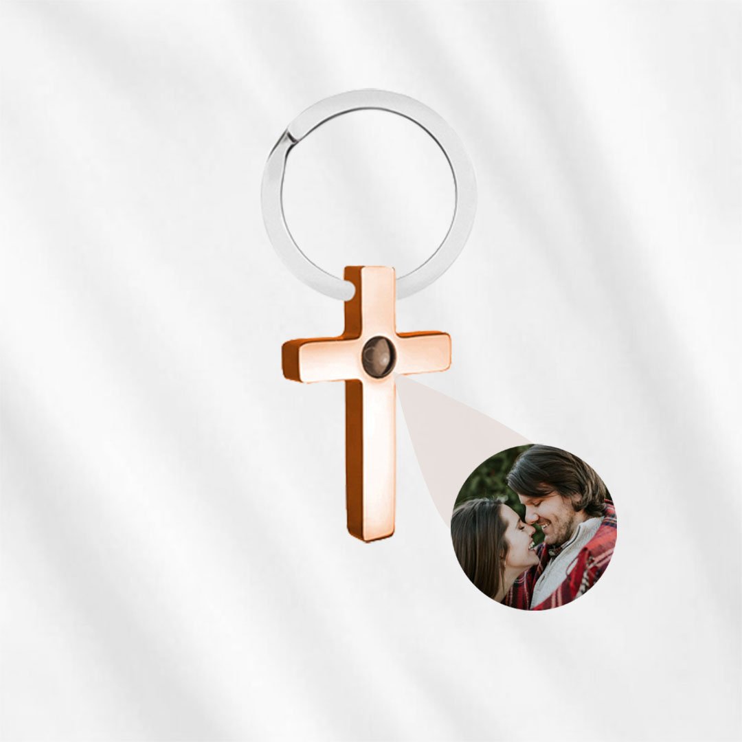 This rose gold projection keyring hides a custom photo inside and is perfect gift for her.