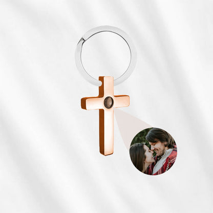 Cross Keychain with Picture Inside