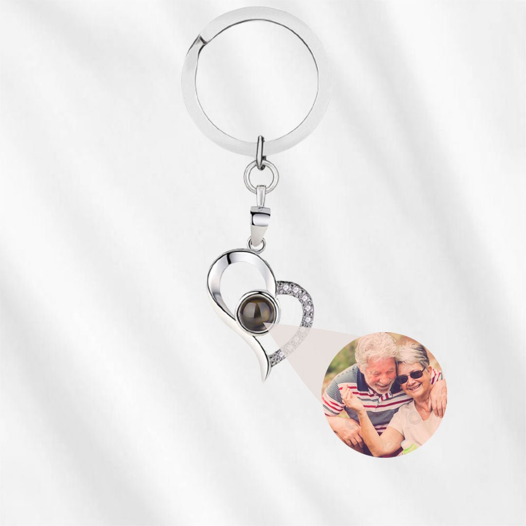 A projection keyring has a hidden picture inside stone and projects it onto a wall.