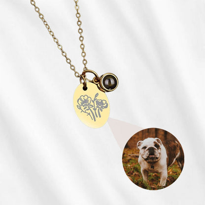 Personalized Birth Flower Projection Necklace
