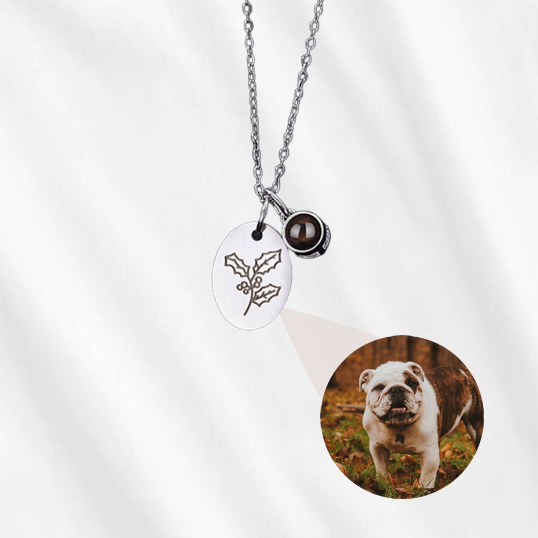 Birth flower necklace with picture inside