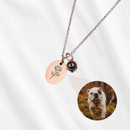 Personalized Birth Flower Projection Necklace rose gold