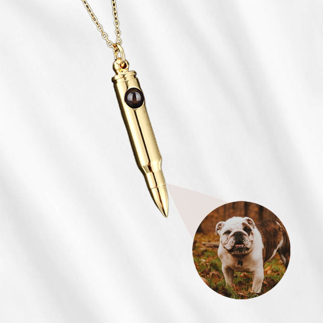 Photo projection necklace bullet gold