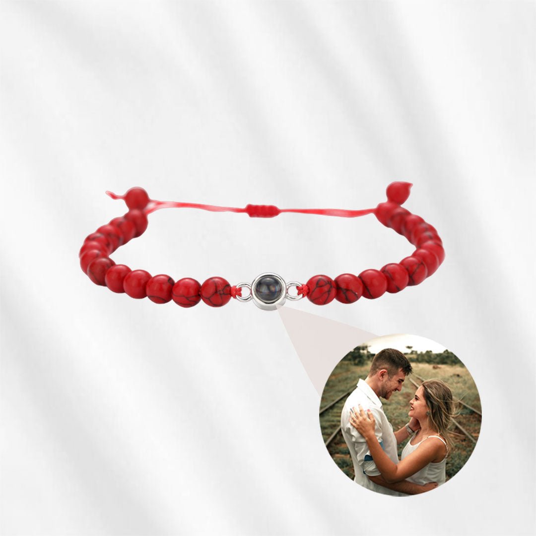 bracelet with picture inside red bead