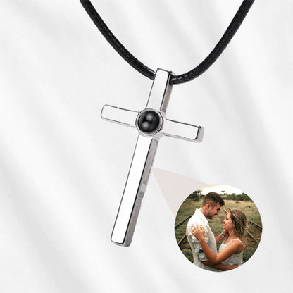 Men's Cross Necklace with Picture inside