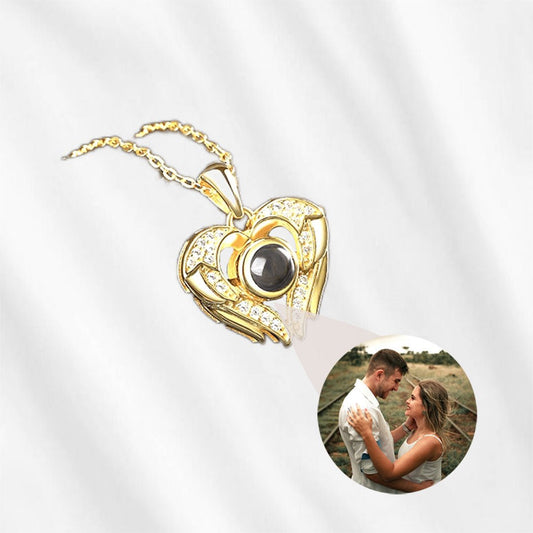Gold photo projection necklace